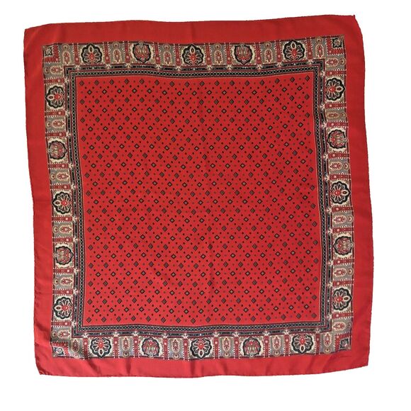 VTG Ginnie Johansen Silk Scarf Red Navy Floral Square Foulard Hand Rolled Hems - Picture 2 of 8